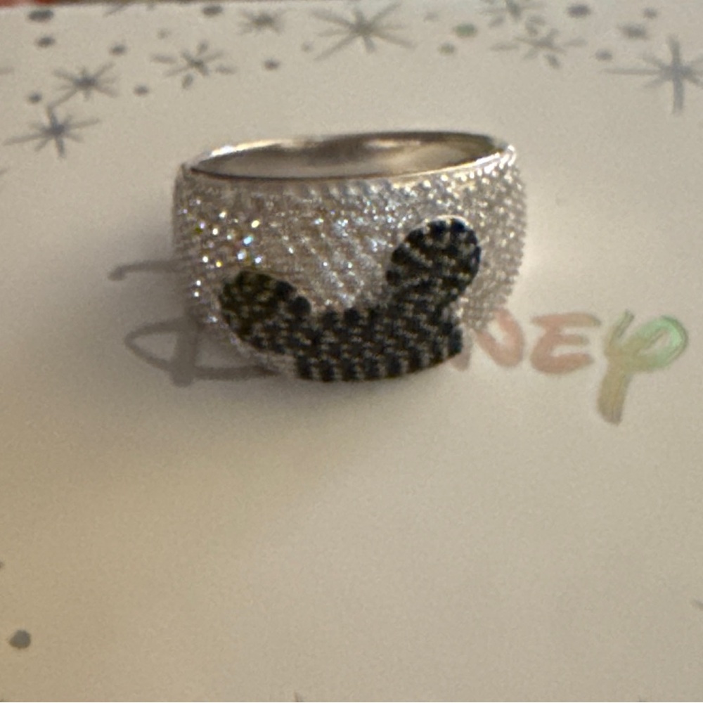 Disney Mickey Mouse Ears Silver and Black Ring! Faux Diamonds, Size 6! NIB!